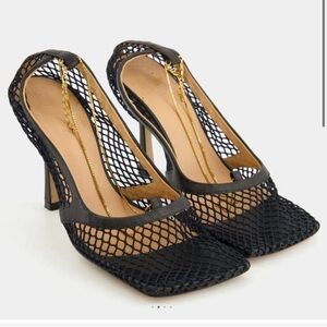 Bottega Veneta Black Chain-trimmed Mesh Heels